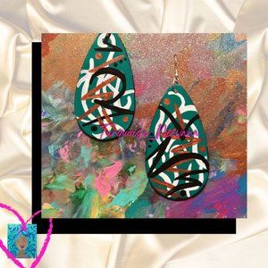 M-209: Turquoise Graffiti Teardrop Earrings